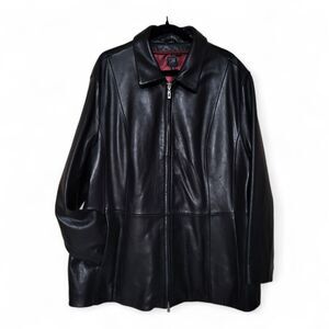 Wilsons Leather Mens Vintage Moto Jacket Coat 3X - Black Double Zip - Flawless